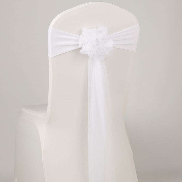 Hotel Wedding Organza Free Tie Chair Back Flower Seat Yarn Decorations Tulle Chair Back Bows(White)