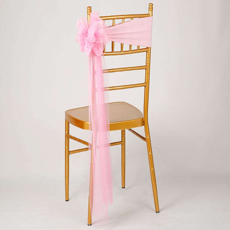 Hotel Wedding Organza Free Tie Chair Back Flower Seat Yarn Decorations Tulle Chair Back Bows(Pink)