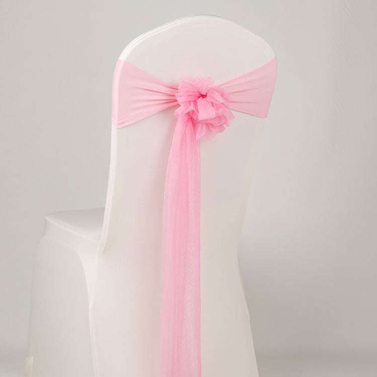 Hotel Wedding Organza Free Tie Chair Back Flower Seat Yarn Decorations Tulle Chair Back Bows(Pink)