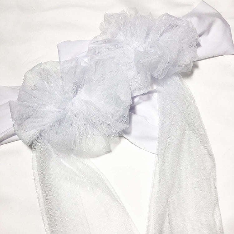 Hotel Wedding Organza Free Tie Chair Back Flower Seat Yarn Decorations Tulle Chair Back Bows(Pink)