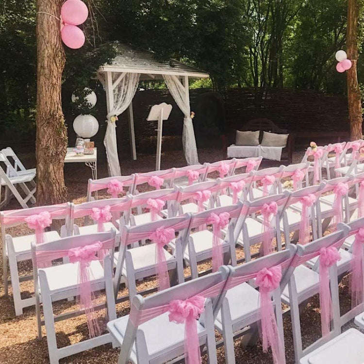 Hotel Wedding Organza Free Tie Chair Back Flower Seat Yarn Decorations Tulle Chair Back Bows(White)