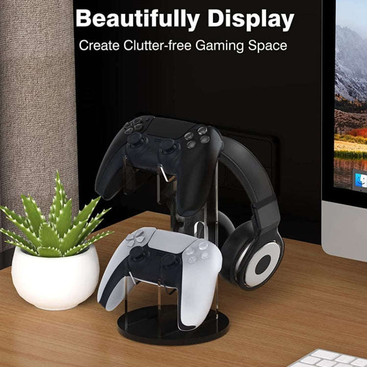Acrylic Game Controller Display Stand Headphone Hanger(Black-Round Bottom)