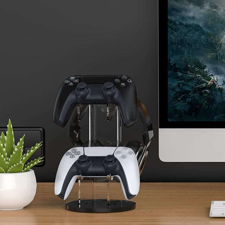 Acrylic Game Controller Display Stand Headphone Hanger(Black-Round Bottom)