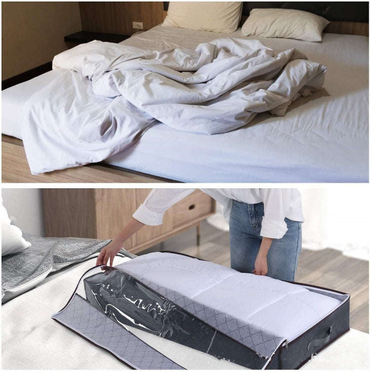 Non-Woven Fabric Foldable Underbed Storage Bag for Clothes Blankets 100x50x18cm(Deep Gray Semi -t...