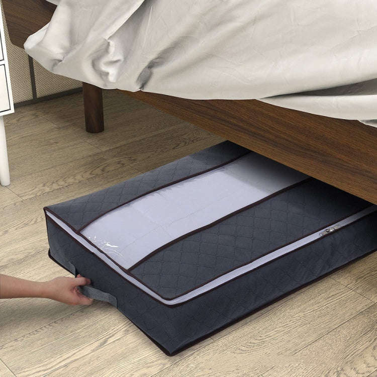 Non-Woven Fabric Foldable Underbed Storage Bag for Clothes Blankets 100x50x18cm(Deep Gray Semi -t...