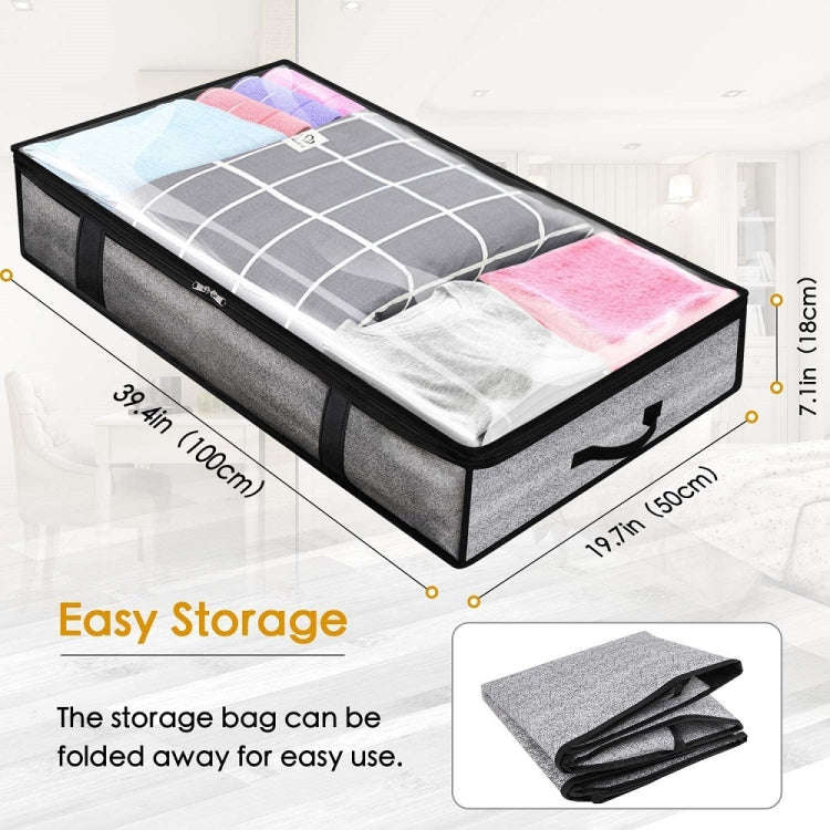 Non-Woven Fabric Foldable Underbed Storage Bag for Clothes Blankets 100x50x18cm(Printing Gray)