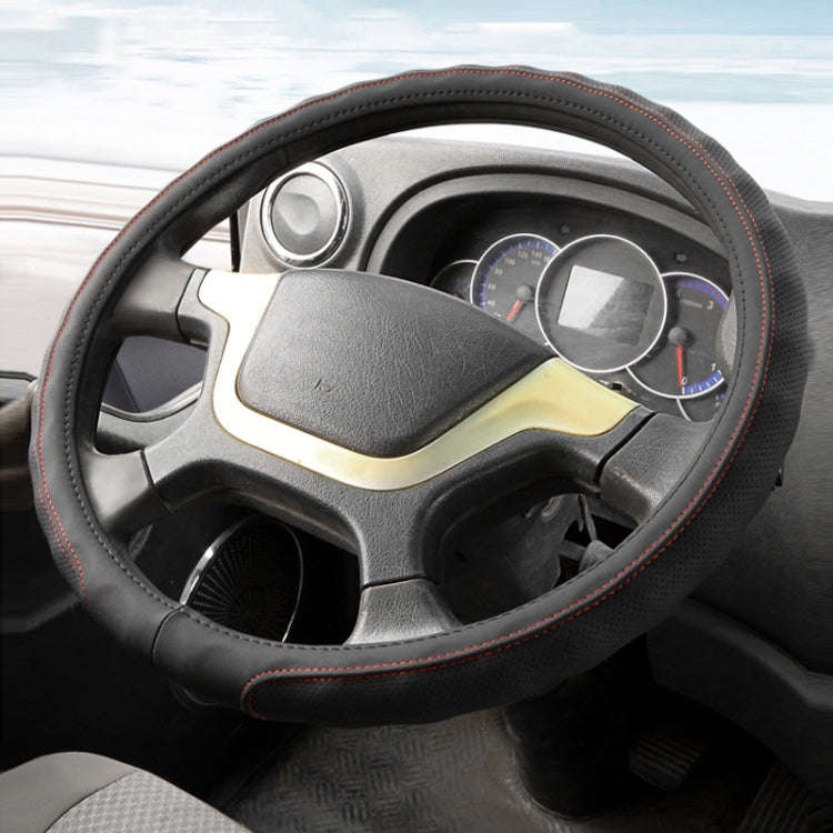 45cm Leather Truck Steering Wheel Cover(Black Red Line)