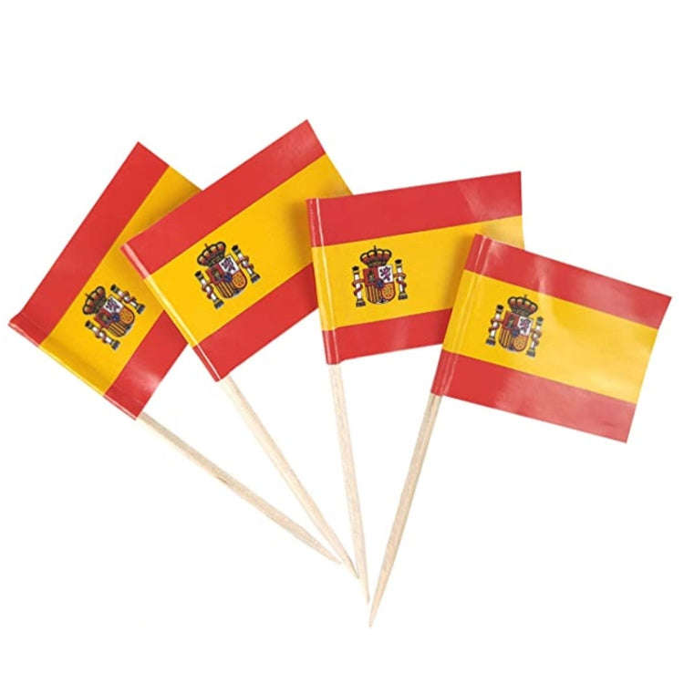 100pcs/pack 65mm National Flag Toothpick  Cupcake Toppers Cocktail Sticks, Style: Spanish