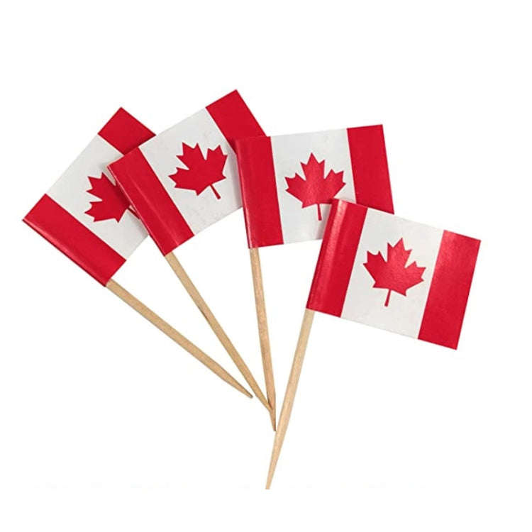 100pcs/pack 65mm National Flag Toothpick  Cupcake Toppers Cocktail Sticks, Style: Canadian
