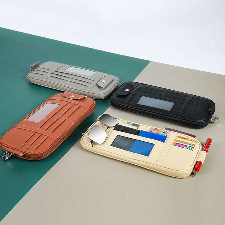 Car Driver License Storage Bag Sun Visor Sunglasses Card Holder, Color: Beige