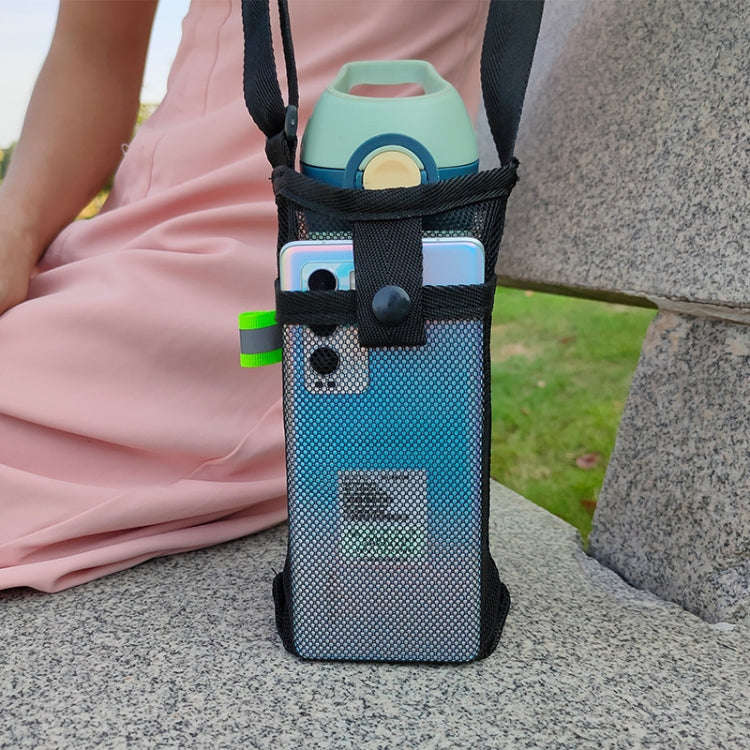 Mesh Fabric Diagonal Outdoor Water Bottle Bag Universal Children Thermos Cup Cover(Korean Blue)