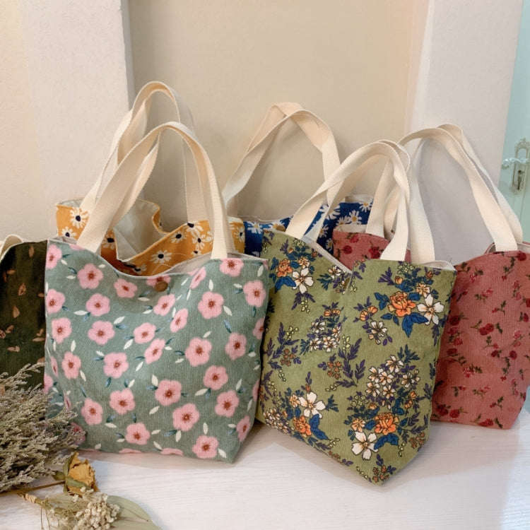Retro Floral Bag Casual Tote Large Capacity Corduroy Handbag, Style: Red Rose