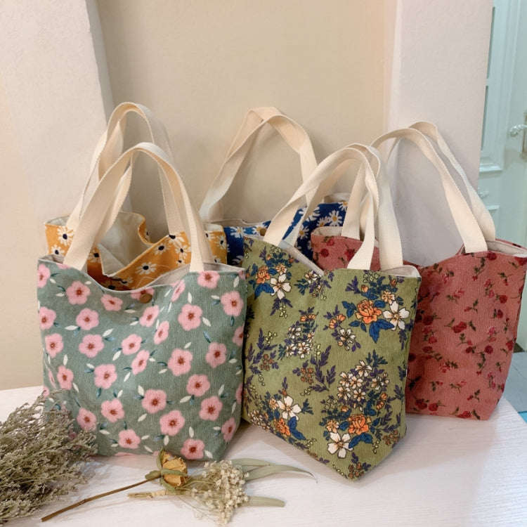 Retro Floral Bag Casual Tote Large Capacity Corduroy Handbag, Style: Red Rose