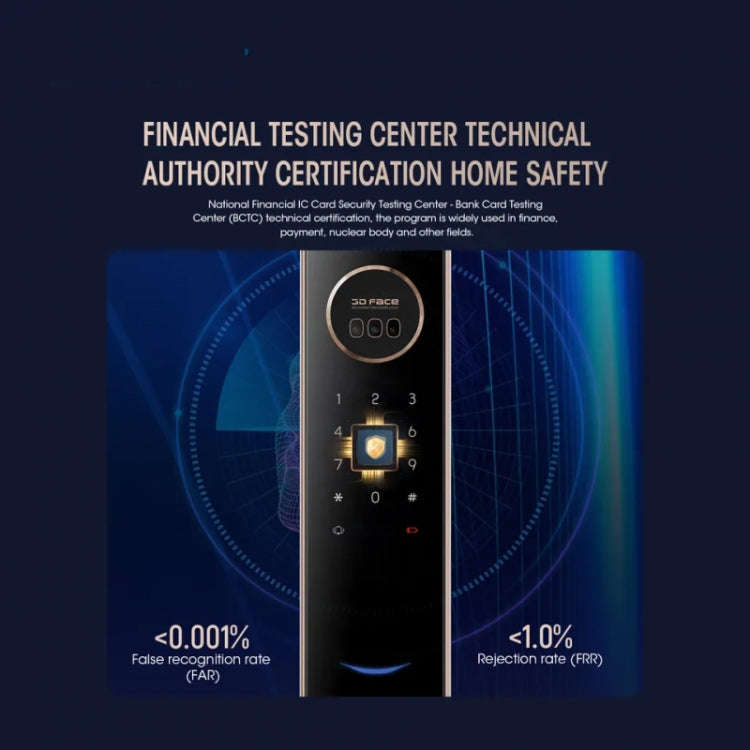 T100A  3D Face Recognition Fingerprint Code Card Digital Door Lock(Rose Gold)