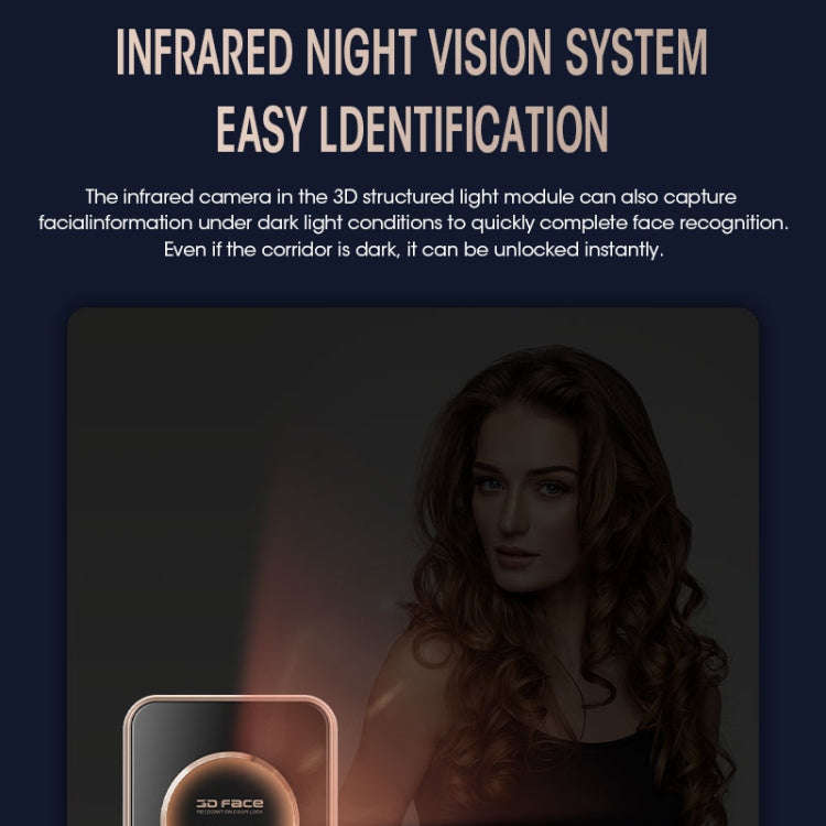 T100A  3D Face Recognition Fingerprint Code Card Digital Door Lock(Rose Gold)