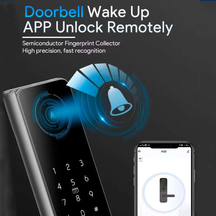 A60 Smart Fingerprint Password Door Lock With Doorbell, Spec: Tuya APP Version Gold