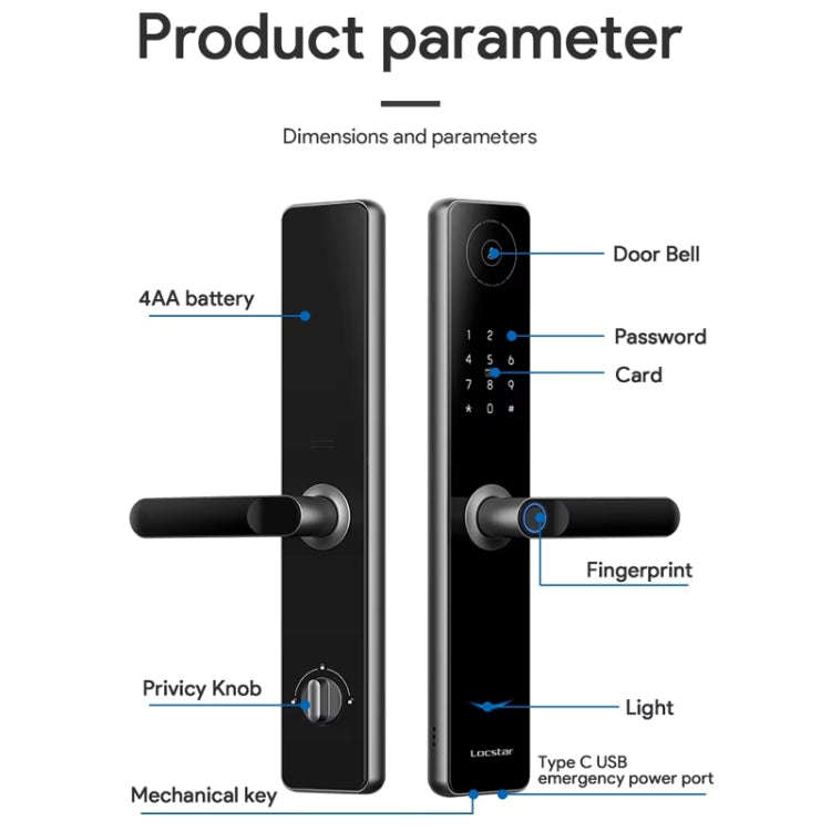 A60 Smart Fingerprint Password Door Lock With Doorbell, Spec: Tuya APP Version Gold