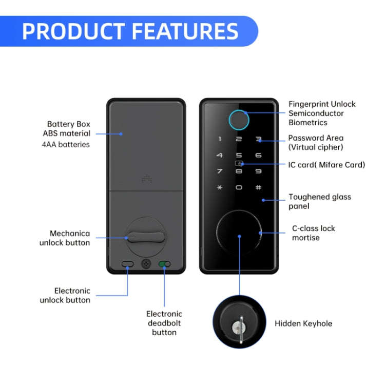 C87 Automatic Fingerprint Lock Entry Door Password Smart Lock(Black)