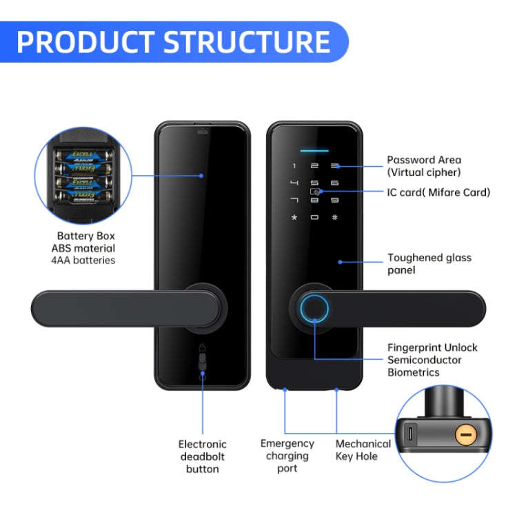 C89 Smart Fingerprint Password Lock Home Indoor Door TUYA System Lock(Silver)
