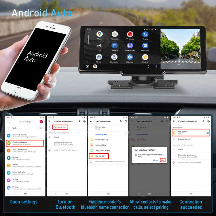 Car 10.26 Inch Portable Wireless CarPlay Display Android Auto Mobile Phone Screen