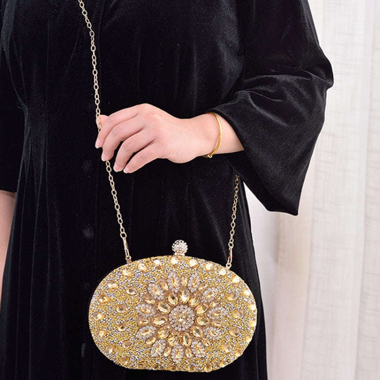 Oval Sunflower Diamond Evening Party Clutch Bag(Gold)