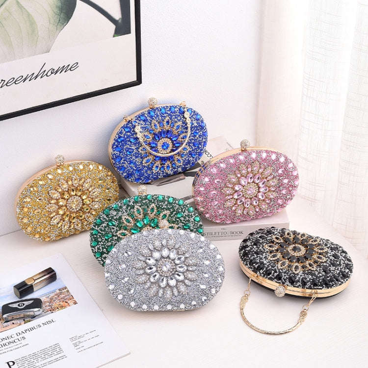 Oval Sunflower Diamond Evening Party Clutch Bag(Silver)