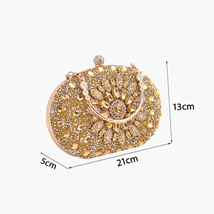 Oval Sunflower Diamond Evening Party Clutch Bag(Silver)