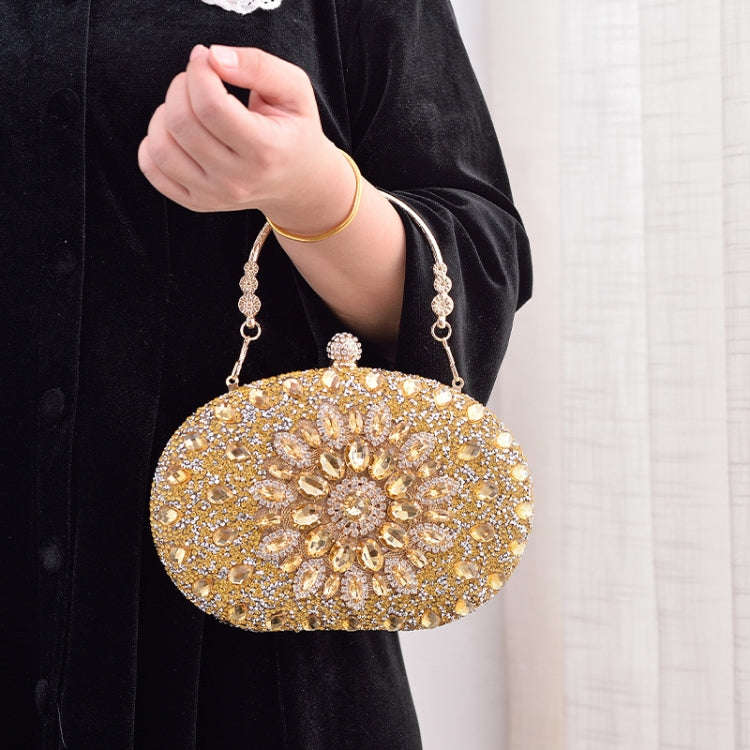 Oval Sunflower Diamond Evening Party Clutch Bag(Silver)