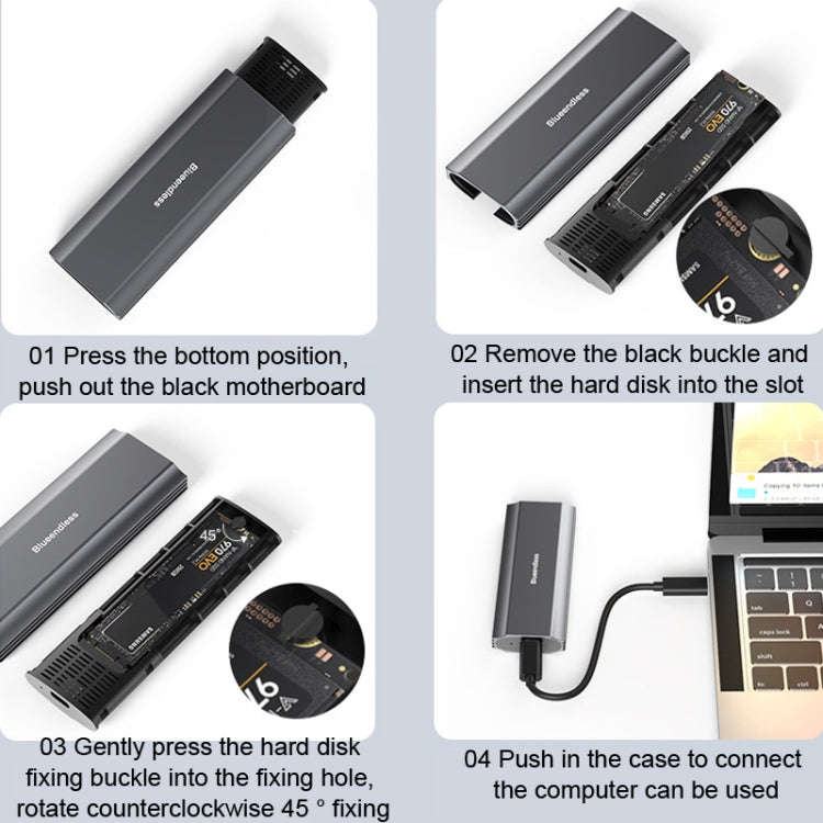 Blueendless 2810 General Dual Protocol Wiring C-A M.2 Mobile Hard Disk Case SSD External Solid Ha...