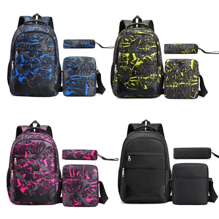 Three-Piece Student Backpack Set Casual Large Capacity Outdoor Travel Backpack(Black)