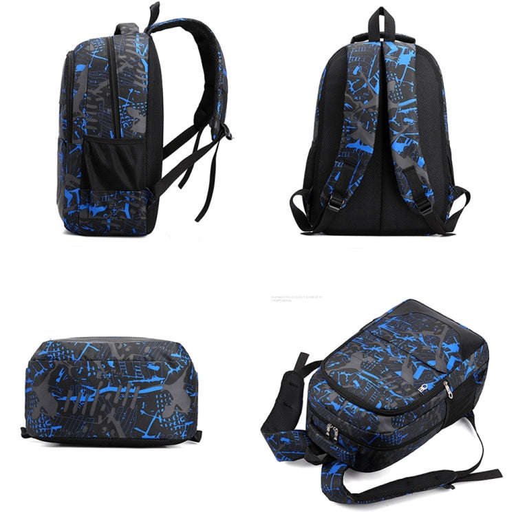 Three-Piece Student Backpack Set Casual Large Capacity Outdoor Travel Backpack(Blue Camouflage)
