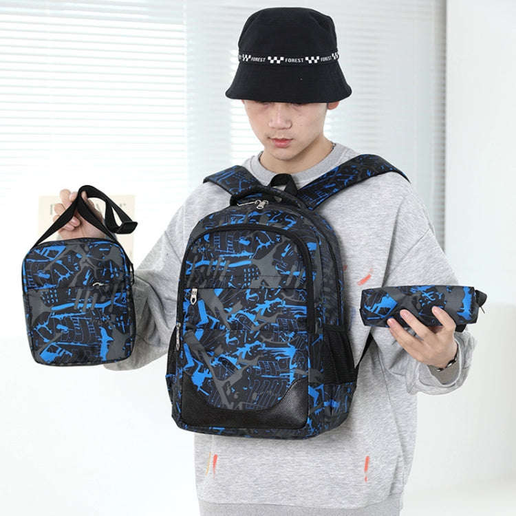 Three-Piece Student Backpack Set Casual Large Capacity Outdoor Travel Backpack(Black)
