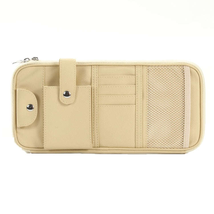 Car Sun Visor Multifunctional Storage Bag Glasses ID Holder(Beige)
