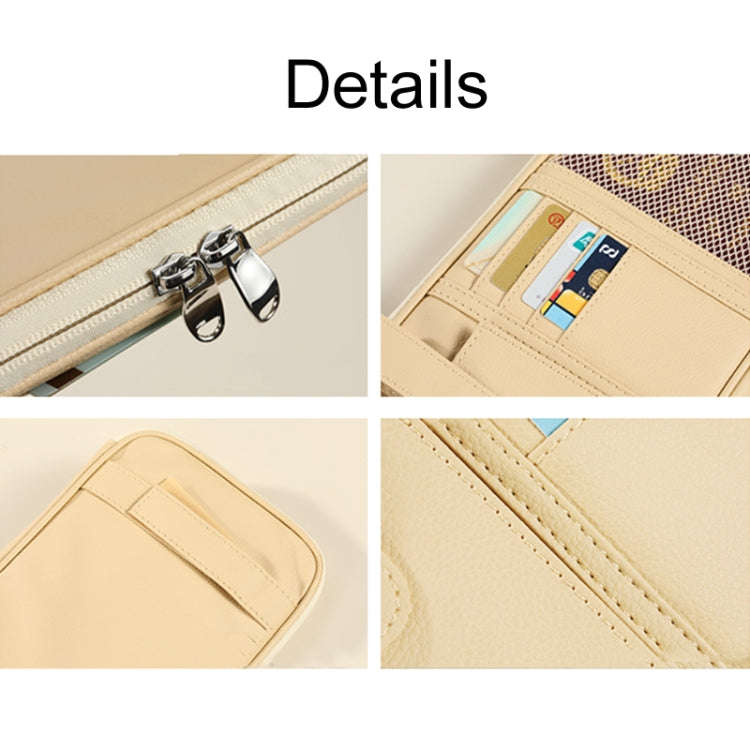 Car Sun Visor Multifunctional Storage Bag Glasses ID Holder(Beige)