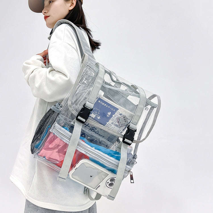 Transparent PVC Large Capacity Casual Outdoor Waterproof Travel Backpack(Grey)