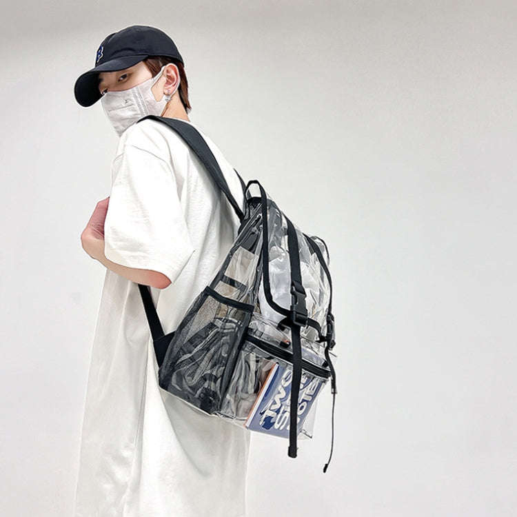Transparent PVC Large Capacity Casual Outdoor Waterproof Travel Backpack(Black)