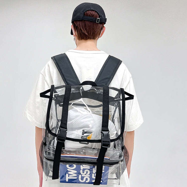 Transparent PVC Large Capacity Casual Outdoor Waterproof Travel Backpack(Black)