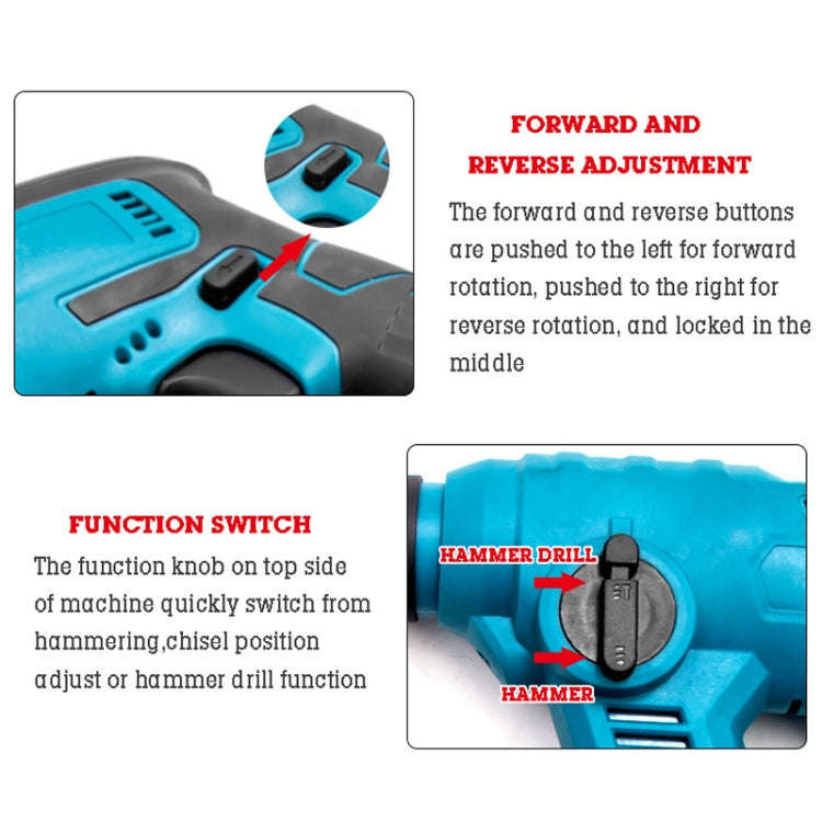 HILDA 12pcs /Set Li-Ion Power Hammer Electrical Impact Drill, Model: 1 Battery+1 Charger US Plug