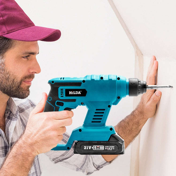 HILDA 12pcs /Set Li-Ion Power Hammer Electrical Impact Drill, Model: 2 Battery+1 Charger US Plug