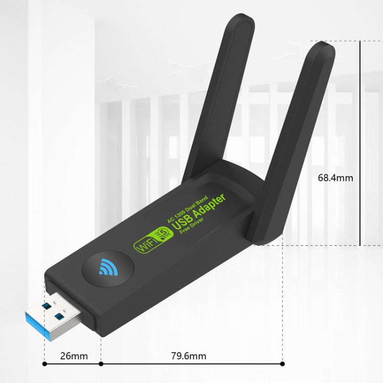 1300Mbps Wireless Network Card Gigabit Dual Band 5G Driverless Computer USB Network Card, Scope: ...