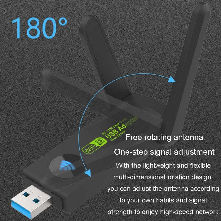 1300Mbps Wireless Network Card Gigabit Dual Band 5G Driverless Computer USB Network Card, Scope: ...