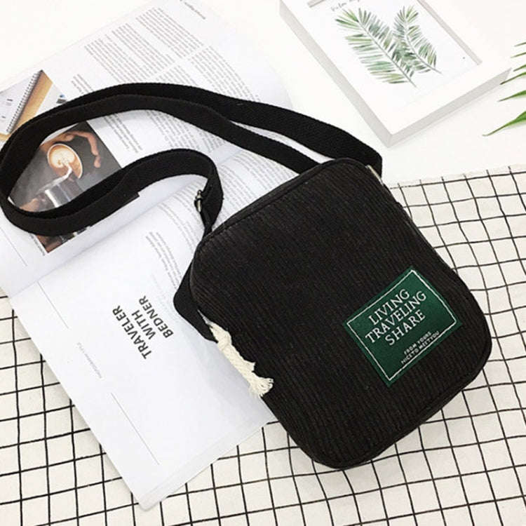 Casual Crossbody Versatile Shoulder Bag Simple Striped Velvet Small Square Bag(Black)