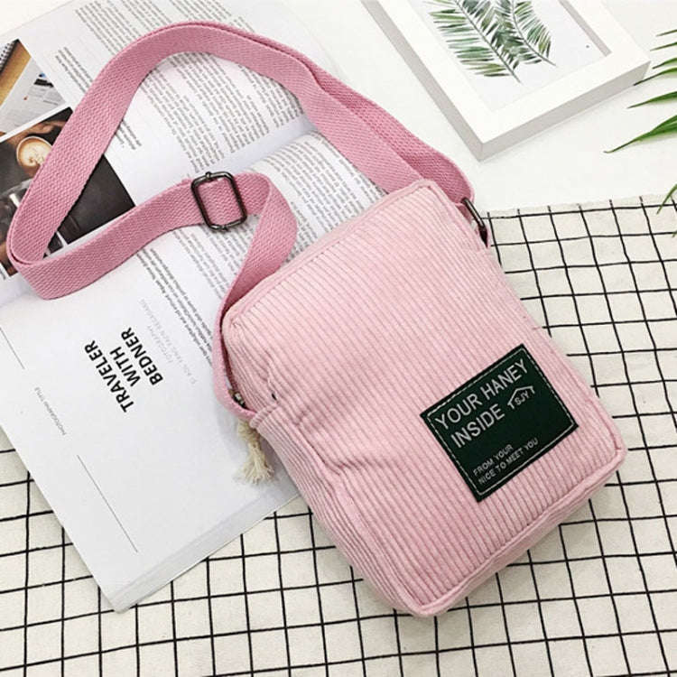 Casual Crossbody Versatile Shoulder Bag Simple Striped Velvet Small Square Bag(Pink)