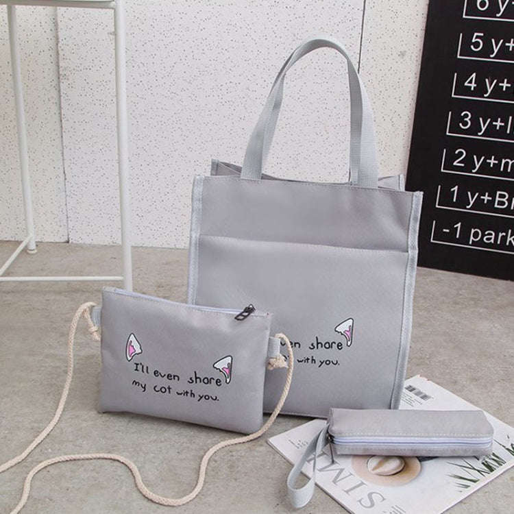 4pcs /Set Student Schoolbag Casual Outdoor Traveling Shoulder Bag(Light Grey)