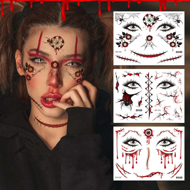 10pcs Halloween Scar Waterproof Tattoo Sticker Simulated Face Horror Stickers, Pattern: RM-039
