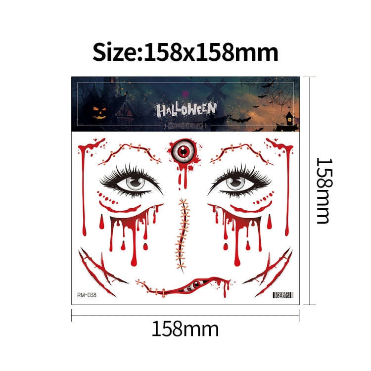 10pcs Halloween Scar Waterproof Tattoo Sticker Simulated Face Horror Stickers, Pattern: RM-039