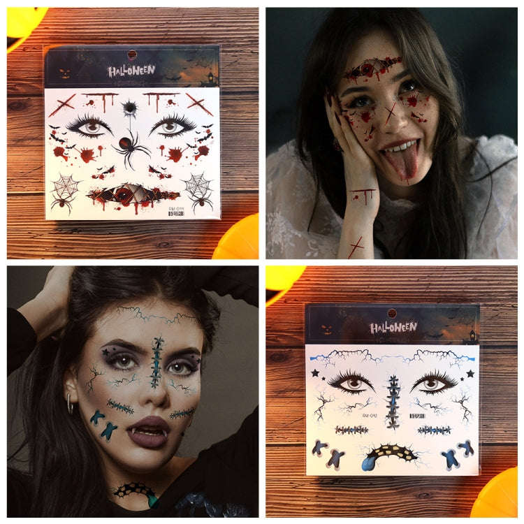 10pcs Halloween Scar Waterproof Tattoo Sticker Simulated Face Horror Stickers, Pattern: RM-039