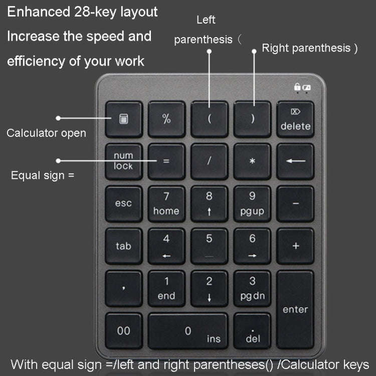 KN-980 28 Keys Portable Wireless Digital Quiet Keypad Computer External Digital Password Keypad(G...