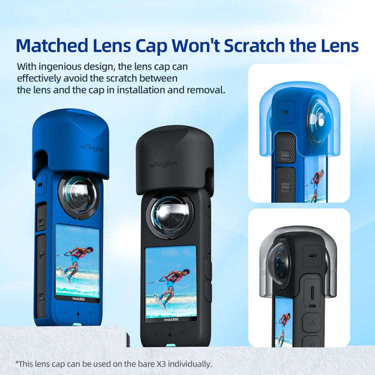 For Insta360 X3 AMagisn Body Silicone Protective Cover, Style: Body+Lens Case (Blue)