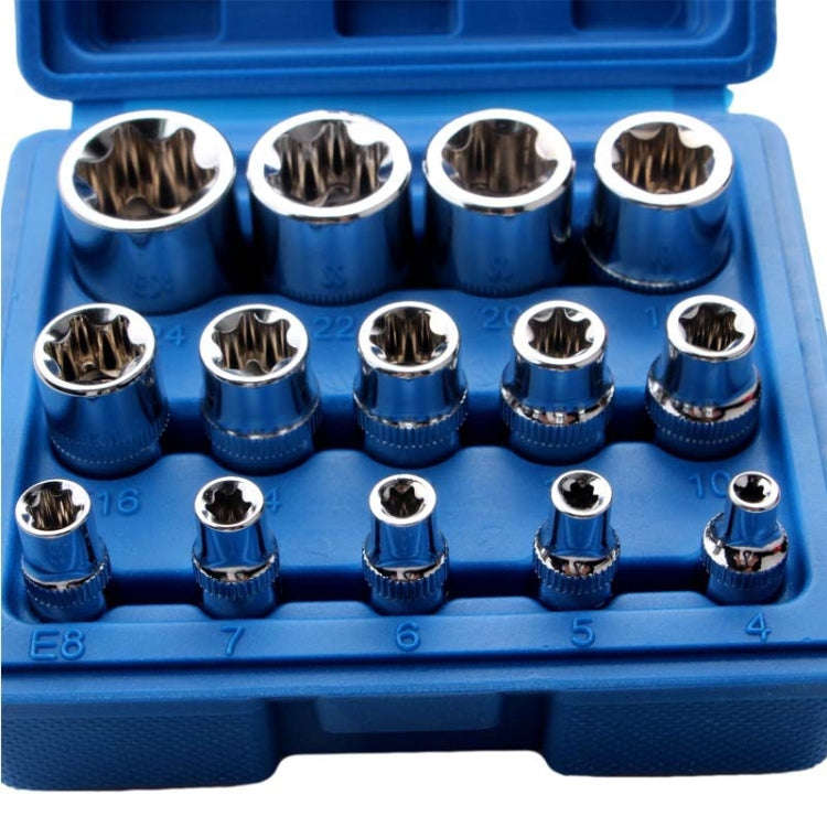 14pcs/set E-type 6-corner Plum Blossom Socket Combination Car Repair Kit Tool(Box Color Random De...